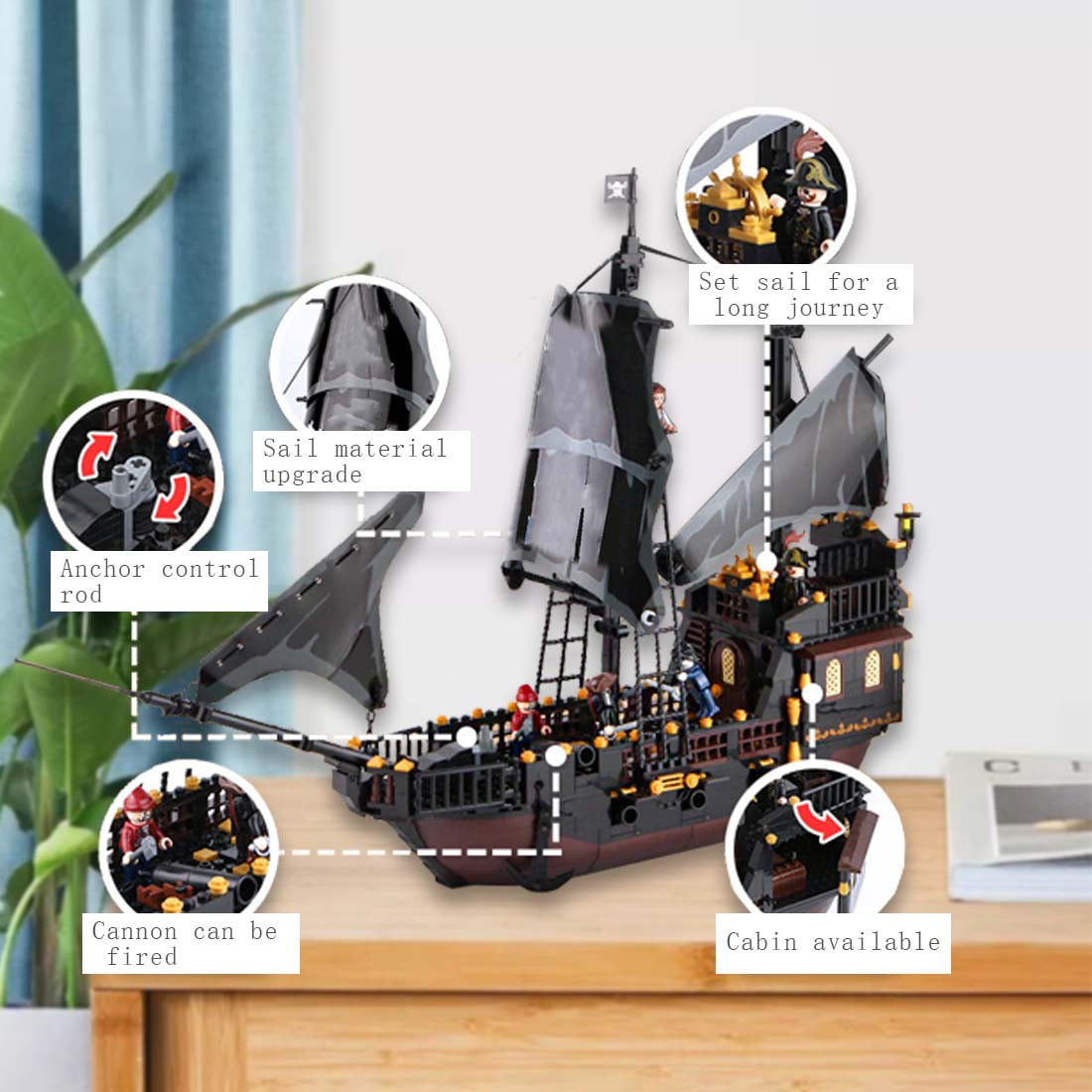 Kahopy Pirates Ship Model Building Blocks Kits, Black Ship Model, Building Sets with 5 Mini Figures, Building Toys for Boys Girls (621 Pieces)