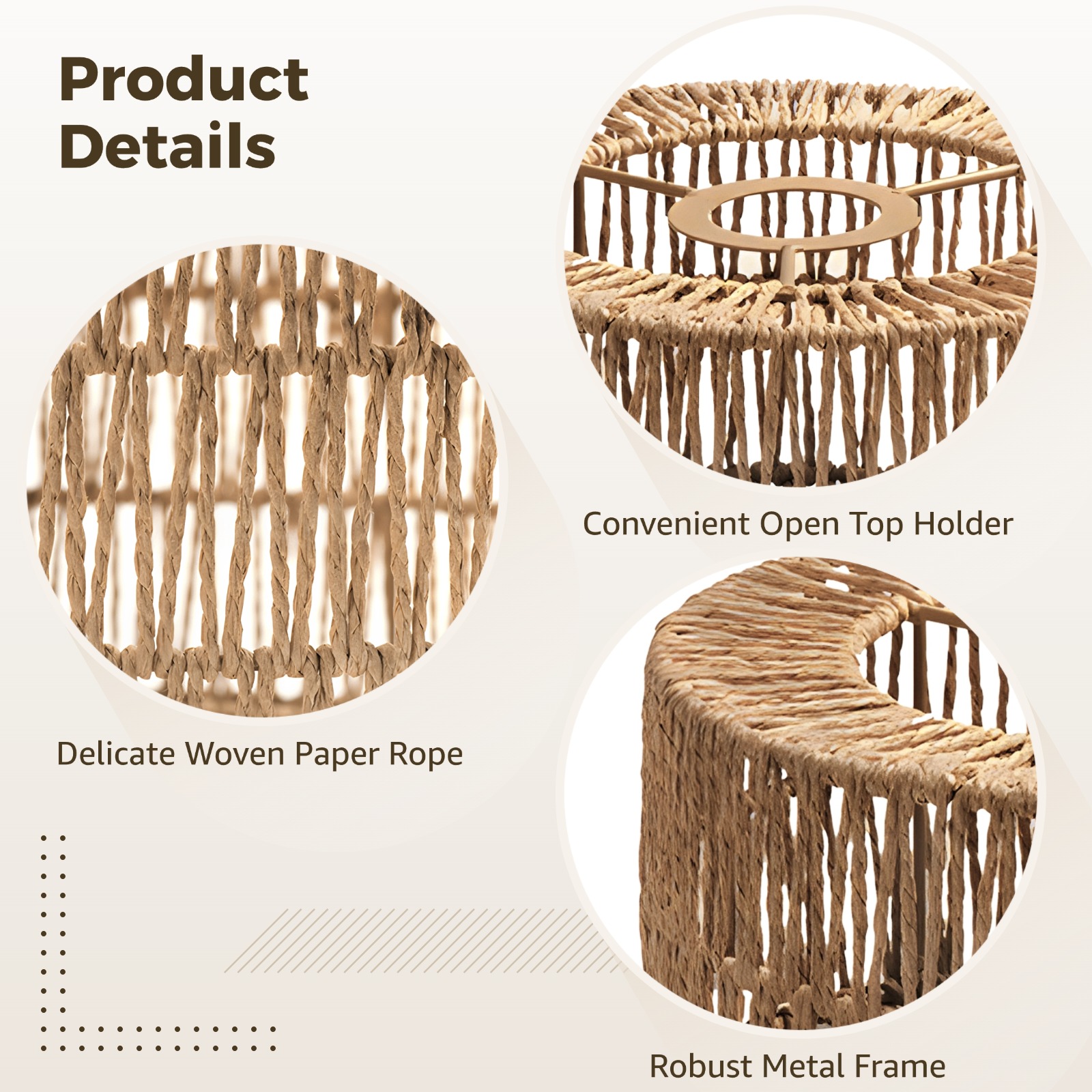 Rattan Lamp Shade, Bohemian Cylinder Lampshade, Rustic Paper Rope Light Cover, Floor Lamp Cover for Living Rooms, Cafes, Restaurants, Tea Rooms, Easy Installation