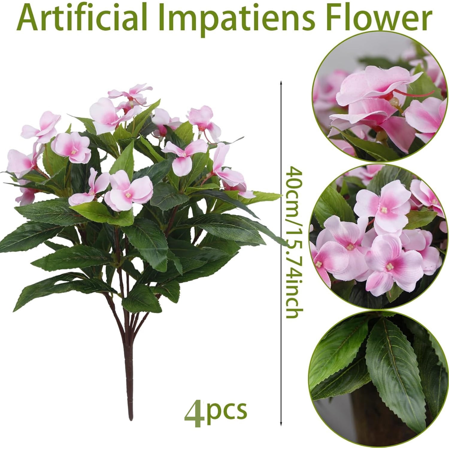 Topboutique Artificial Silk Flowers Silk Flowers Bouquet Realistic Impatiens Bouquet Fake Plants Flowers Faux Impatiens Bushes for Wedding Garden Porch Patio Balcony Decoration,4 Pcs-Pink