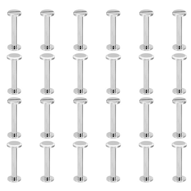 Tornillos Chicago M4x25mm, 25 juegos de tornillos de latón con ranura para encuadernación, remaches para cinturones de cuero, álbumes de recortes y fotos, plateados