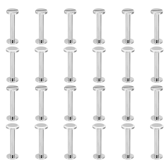 Tornillos Chicago M4x25mm, 25 juegos de tornillos de latón con ranura para encuadernación, remaches para cinturones de cuero, álbumes de recortes y fotos, plateados