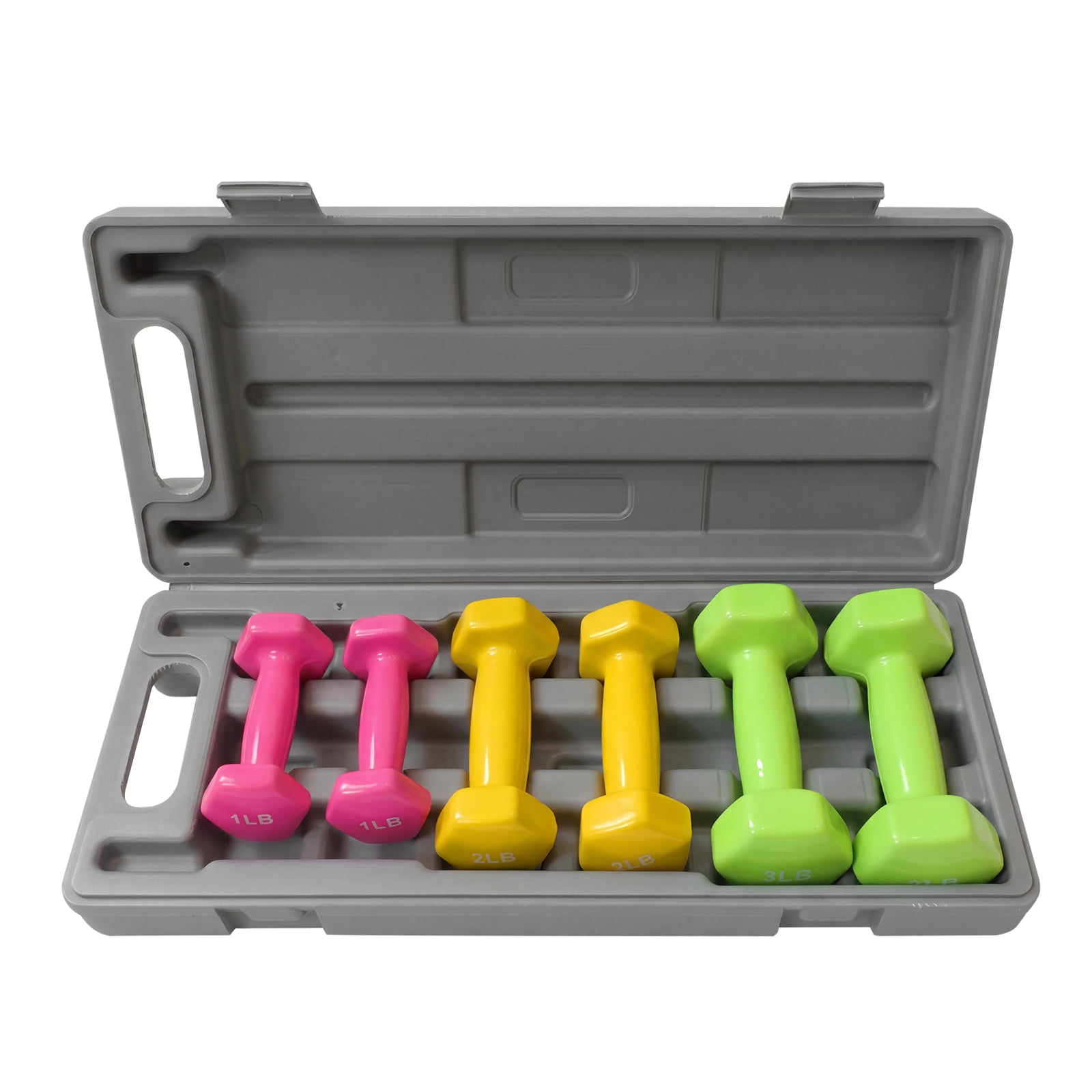 Shininglove 12 lbs Neoprene Dumbbell Set, Anti-Slip Hex Non-Roll Free Weights with Storage Box for Home Gym Strength Training