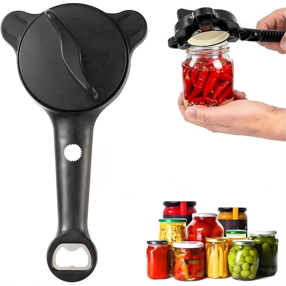 Wuxiuli HomeMate Plastic 4-in-1 Manual Jar Opener for Weak Hands 1pack Black