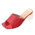 thumbnail image 2 of Roncen Women's Square Open Toe Heeled Mules Flip Flops Chunky Heels Slip On Sandals Block High Heel Fashion Wedding Dress Shoes, 2 of 9