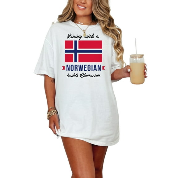 Proudly Living With A Norwegian Character, White Comfort Colors T-Shirt, Small