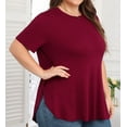 thumbnail image 3 of Daystry Womens Short Sleeve Casual Loose Fit Flare Swing Tunic Tops Round Neck Jersey Plit Side T-Shirt Plus Size Wine Red 4XL, 3 of 9
