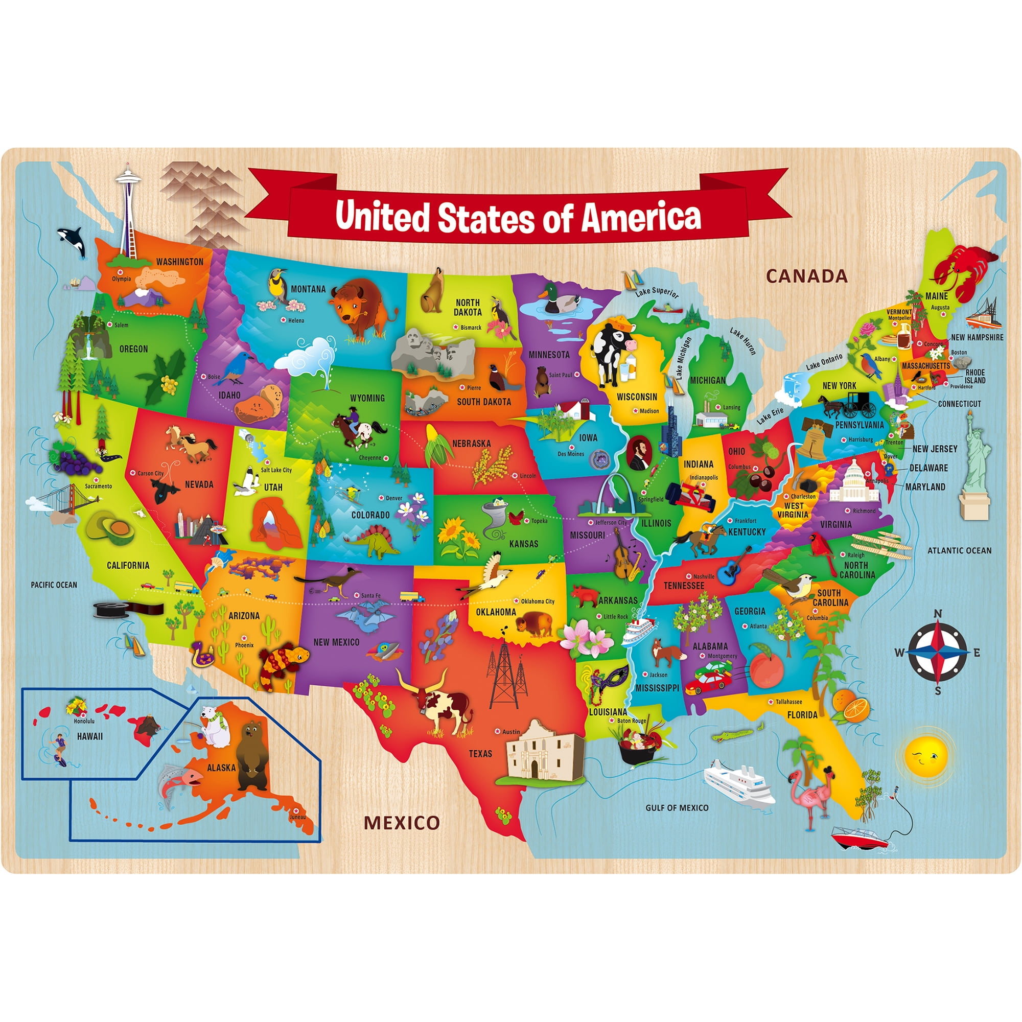 Professor Poplar's Fifty Nifty United States USA Map Wooden Jigsaw Puzzle 