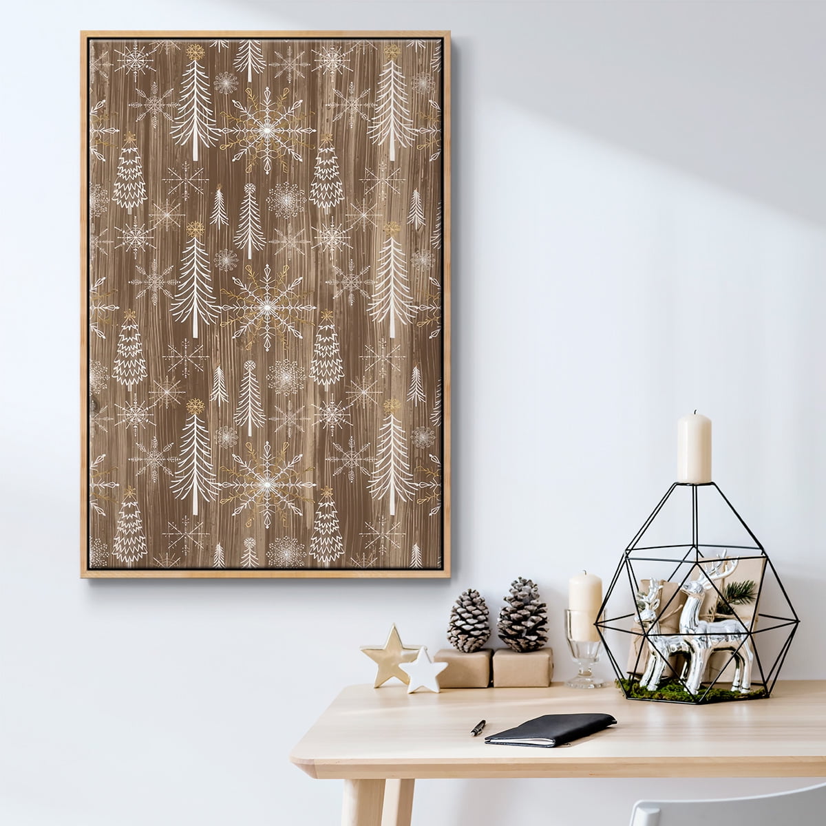 Barnwood Wonderland Collection E - Framed Gallery Wrapped Holiday Canvas - 27 x 41 - Natural Wood Frame
