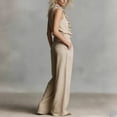 thumbnail image 2 of 2 Piece Linen Outfits for Women Sleeveless Ruffle V Neck Top & Wide Leg Pants Dressy Casual Vacation Sets (XL, Khaki), 2 of 7