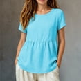 thumbnail image 2 of RUTAYY Women's T-Shirts Loose Solid Color Crew Neck Short Sleeve Pleated Tees Comfortable Breathable Vacation Travel Tops, 2 of 4