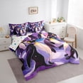thumbnail image 3 of Manfei Teens Antarctic Penguin Bedding Comforter Set 7pcs, Dreamy Cute Animal Queen Bedding Sets, Purple Cartoon Style Reversible Queen Sheet Sets, Super Cozy Room Decor, 3 of 7
