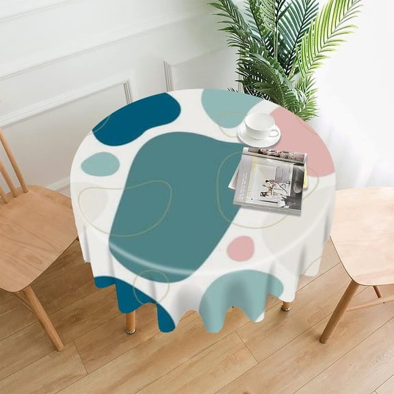 RKSupls 60 Inch Round Tablecloth, Abstract Geometric Elegant Pattern Premium Polyester Straight Edge Wrinkle Resistant Washable Table Cover for Party Home Dining Decor