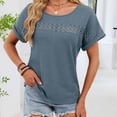 thumbnail image 2 of Women's Summer Short Sleeve Pullover Top Shirt Blouse Round Neck Hollow Out Embroidery Loose Fit Solid Color Soft Casual Daily Wear Vacation Beach Outfits Fashion Essential Gift for Women, 2 of 9