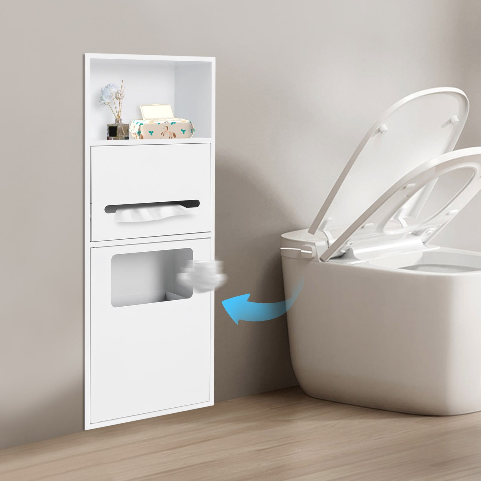 Shower Bathroom Trash Can In-Wall Trash Bin Cabinet Toilet Storage Cabinet