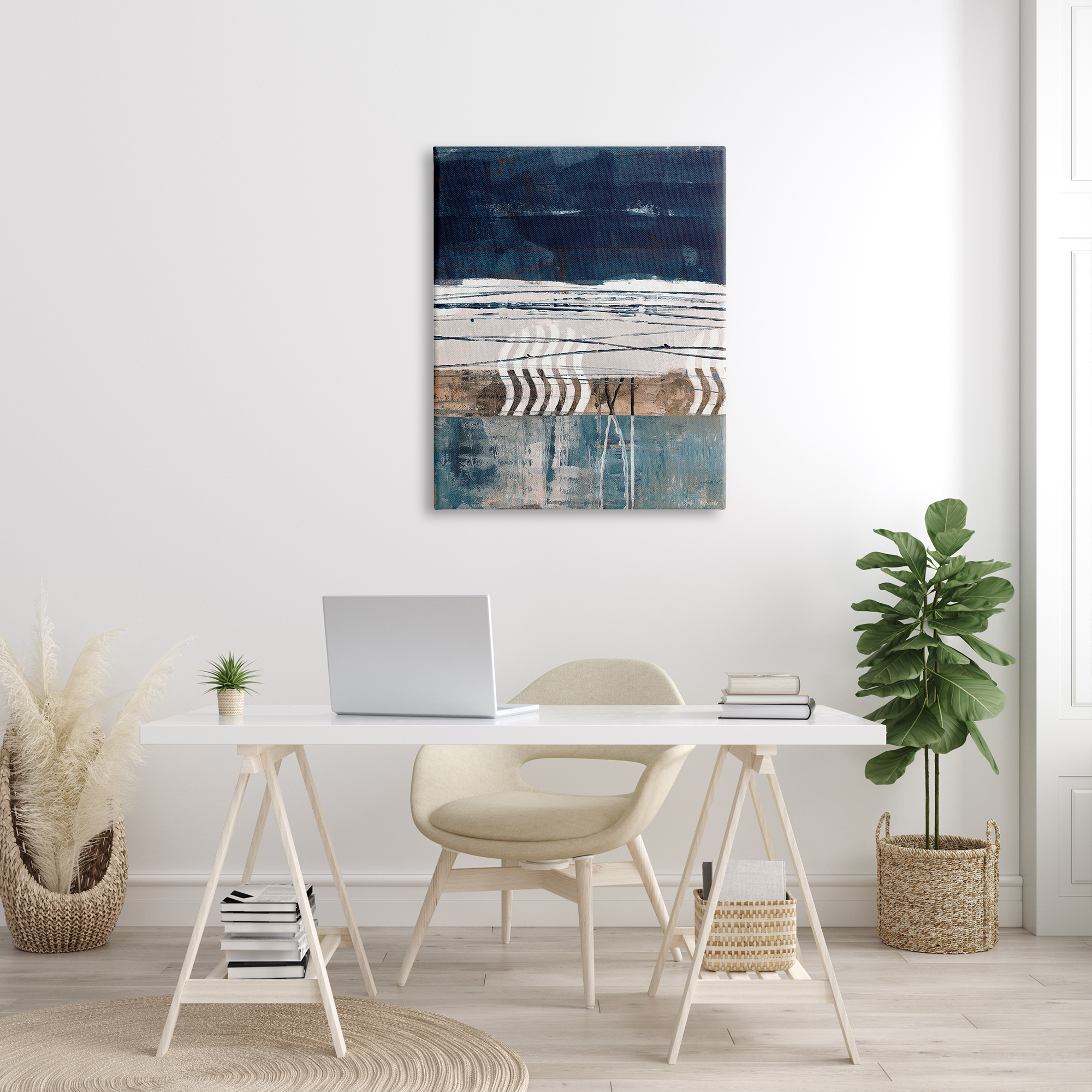 Stupell Industries Abstract Rustic Collage of Blue Shapes and Lines Abstract Painting Gallery Wrapped Canvas Print Wall Art, 30 x 40