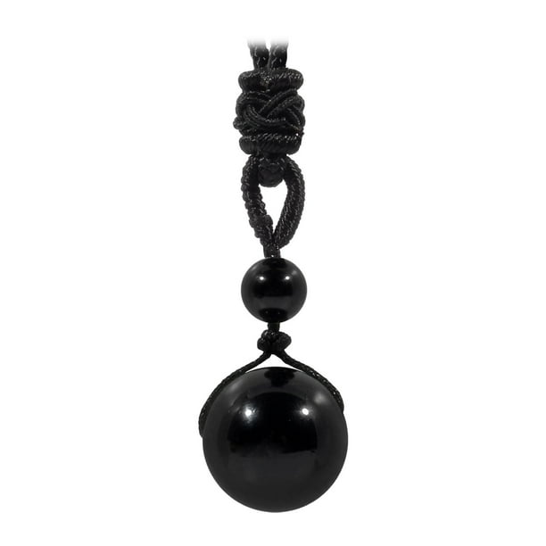 Collar con colgante de piedra de 14 mm, joyería muy pulida, hecho a mano. Negro