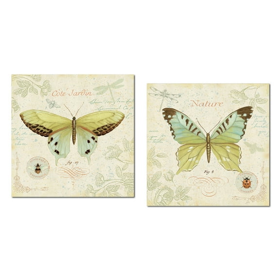 Beautiful Teal and Yellow French Garden Set by Daphne Brissonnet; Two 12x12in Paper Posters