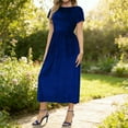 thumbnail image 2 of Fewfanhot Plus Size Summer Dresses Round-neck Velvet One-fits Solid Color Casual Zipper Fitted Pullover Dress, 2 of 7