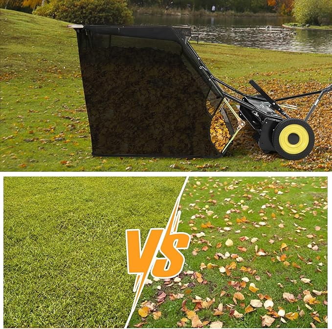 52 in Tow Behind Lawn Sweeper, 27 cu.ft. Large Yard Sweeper, Adjustable Sweeping Height, Heavy Duty Leaf & Grass Collector with Dumping Rope, Pull Behind Sweepers for Debris Grass Clippings