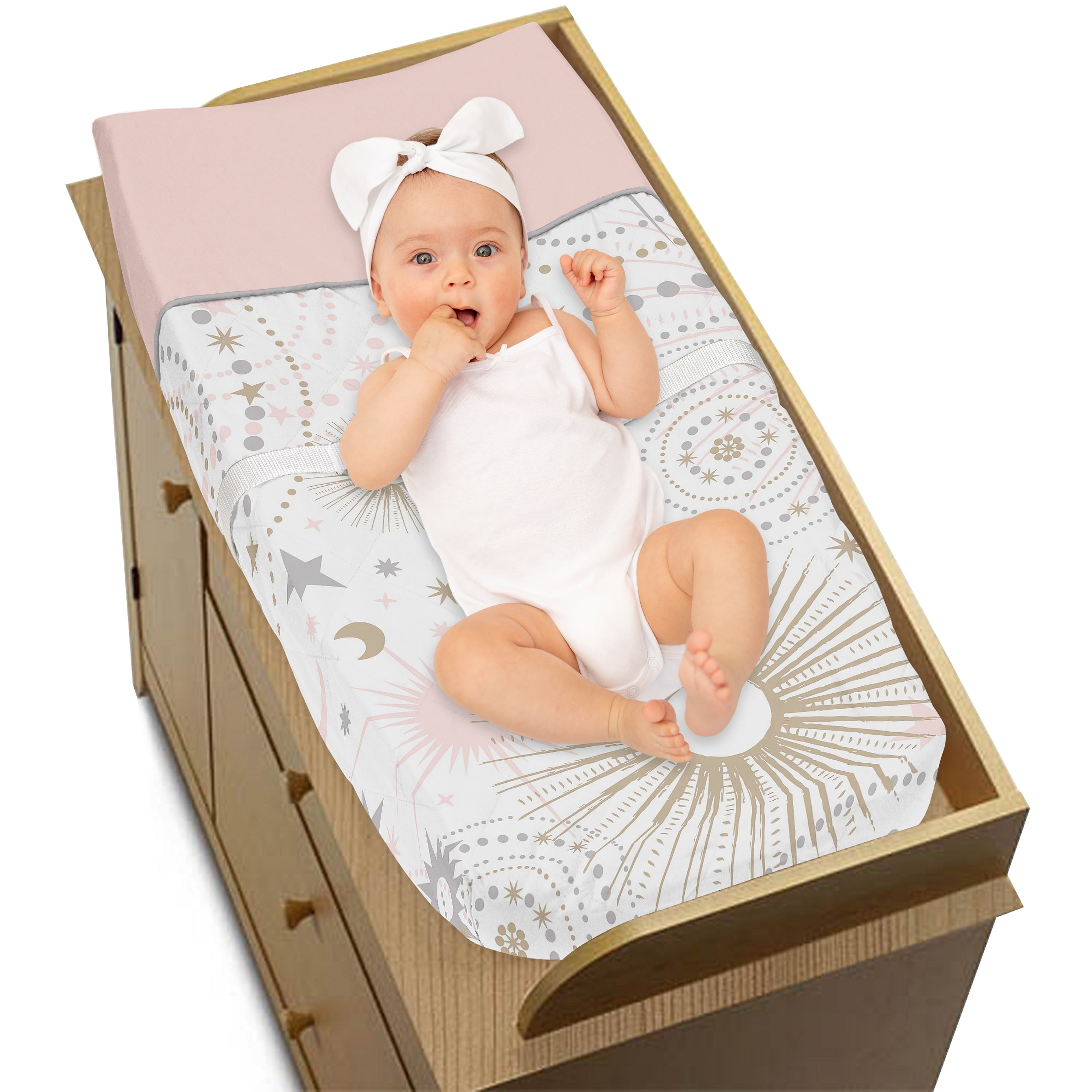 Sweet Jojo Designs Celestial Pink Grey and Gold Changing Pad Cover