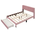 thumbnail image 3 of Morden Velvet Upholstered Bed Frame with Upholstered Headboard No Box Spring Needed Wood Low Profile Platform Bed with a Big Drawer, Easy Assembly (Pink,Queen), 3 of 9