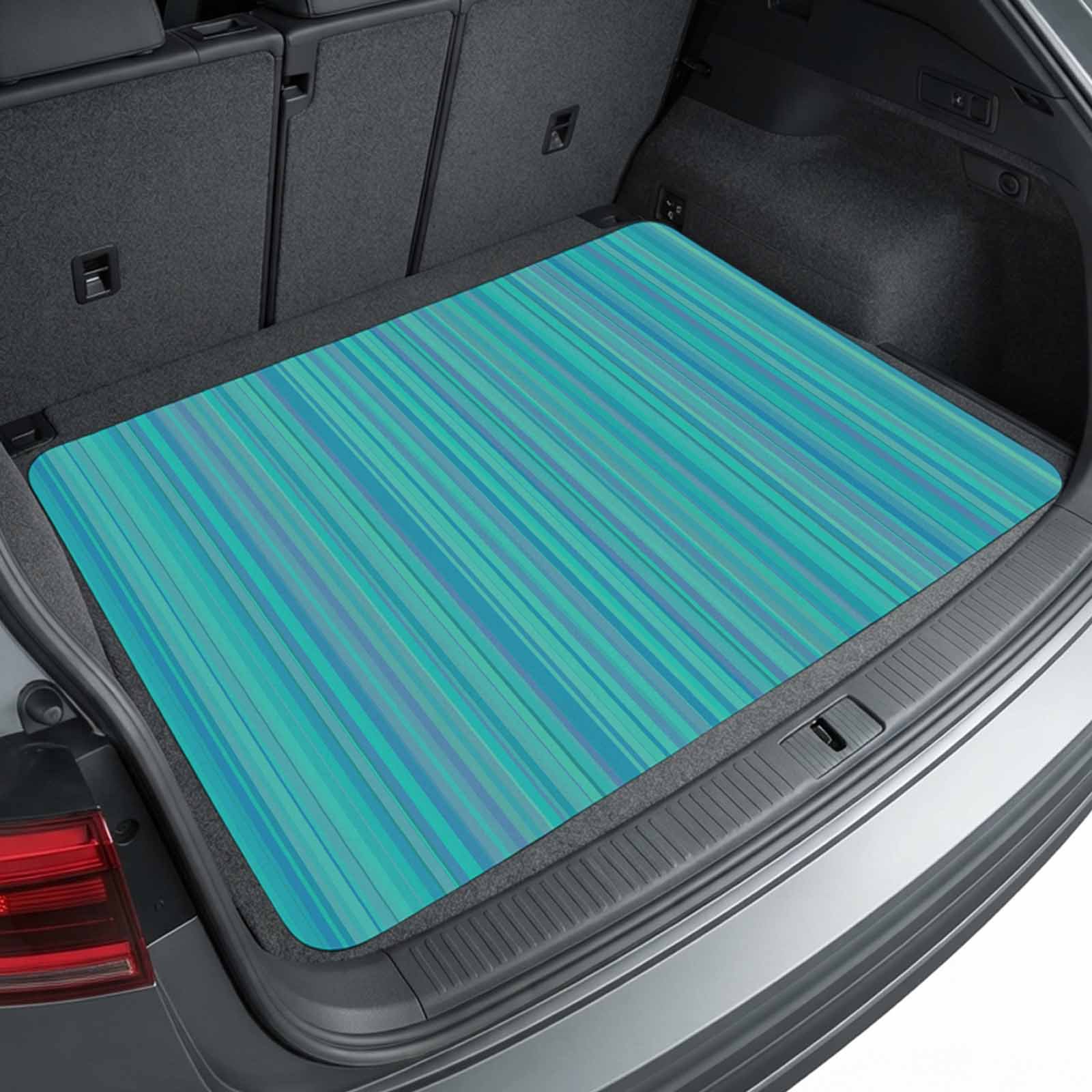 Universal Car Trunk Mat 29 x39 Turquoise Stripes Waterproof Cargo Liner Non-Slip Durability Cargo Mat Modern Abstract Art Striped Farmhouse All Weather Rear Trunk Protector for Car SUV