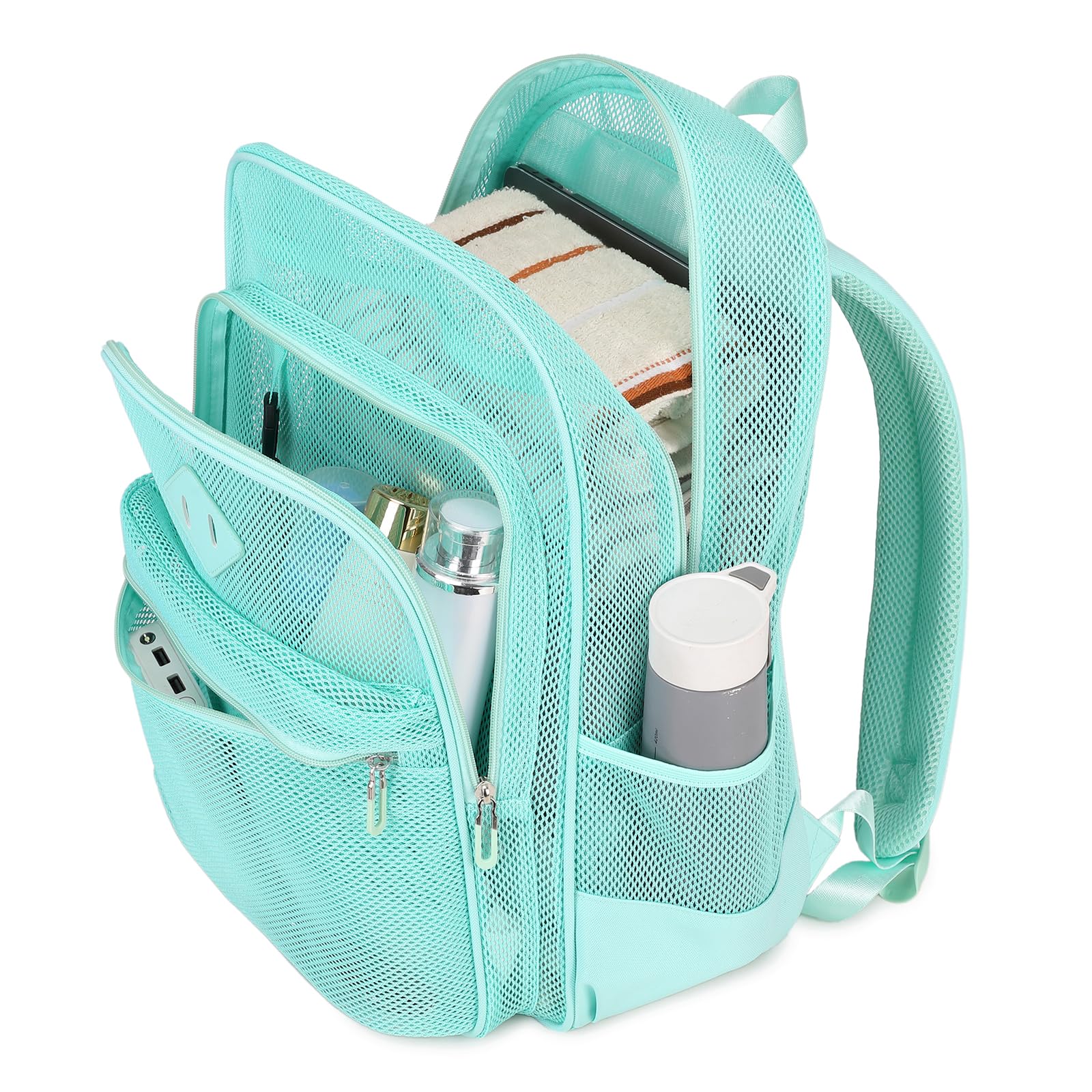 Soda Candy Mesh Backpack Heavy Duty See Through School Backpacks Transparent Bookbag Semi-Transparent Net Book Bags for Swimming, Beach, Sports, Work, Travel, Green