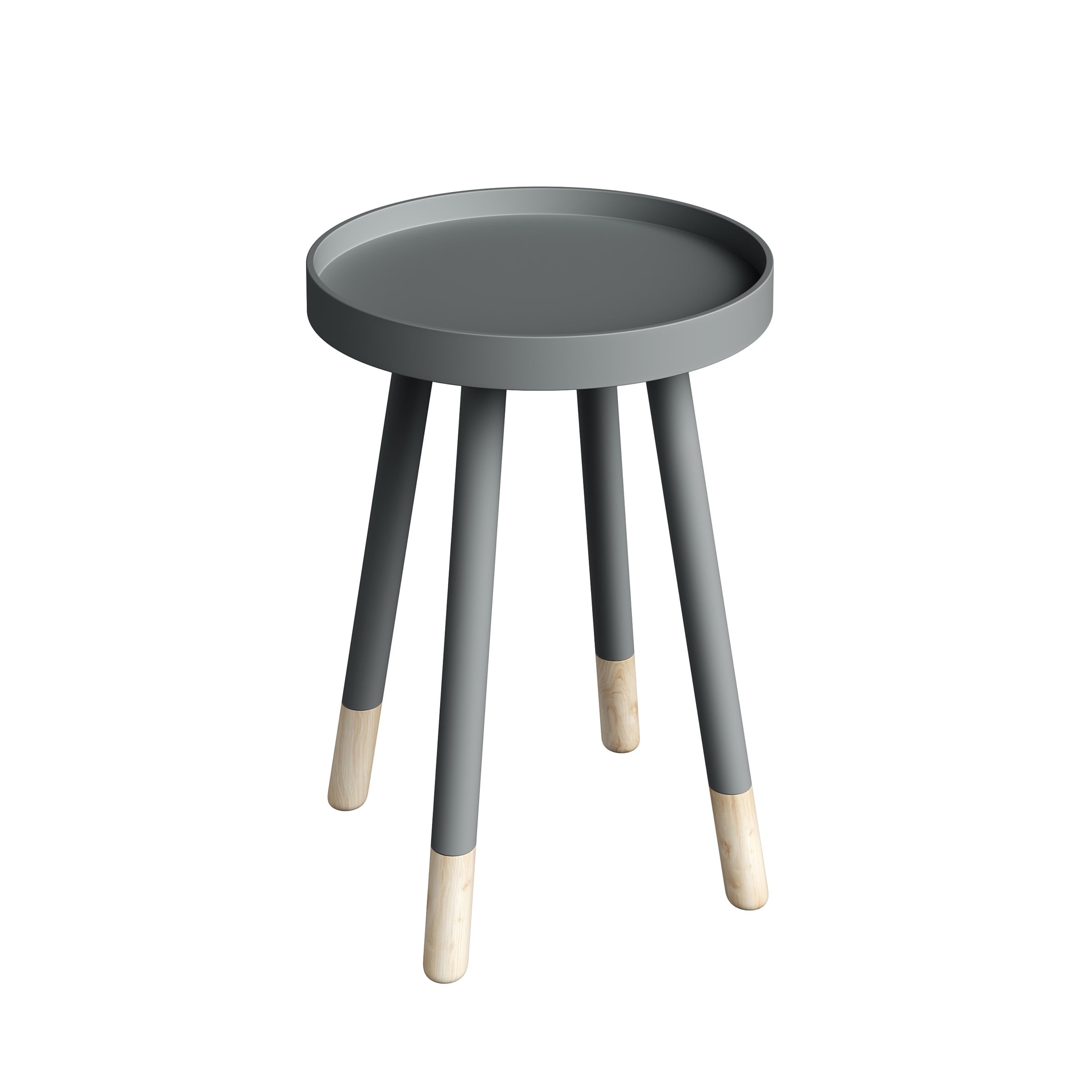 Lavish Home Mid-Century Modern Round End Side Table with Tray Top – Living Room, Bedside & Decor, Gray