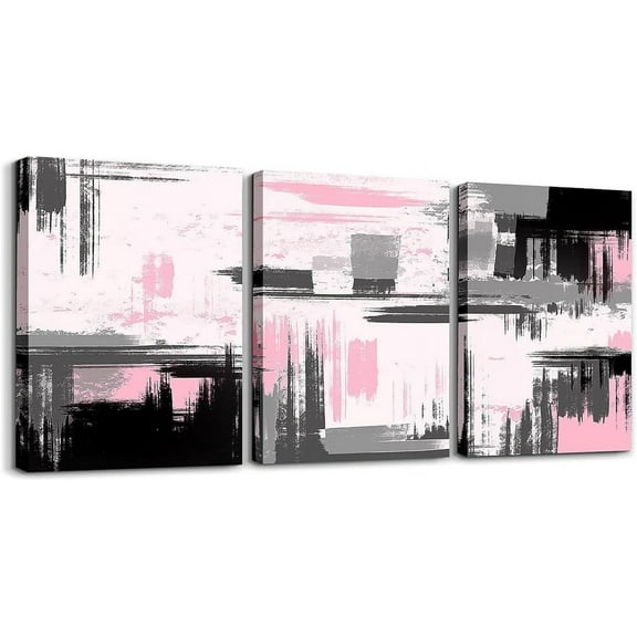 Hieng Pink Grey Black Canvas Wall Art for Living Room Abstract Modern Picture Wall Decor for Dining Room Bedroom Bathroom Wall Art Kitchen Print Painting for Home Decor(Only canvas)