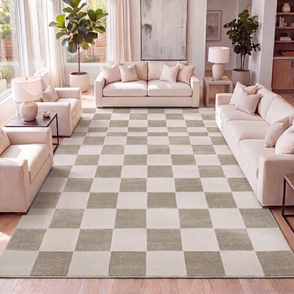 JONATHAN Y SANDSTONE 3 x 5 Area Rug, Thea Geometric Checkerboard - Beige/Cream, SND103A-3