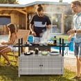 thumbnail image 4 of Costway Outdoor Bar Cart with Tempered Glass Top Storage Cabinet & 8 Hooks for Porch Gray, 4 of 10