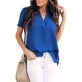 thumbnail image 1 of Blusas de gasa con escote en V dividido informal de verano para mujer, túnica suelta, Tops de manga corta Adepaton HMYH041-9, 1 of 1
