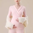 thumbnail image 6 of Hesxuno Women Casual Maternity T Shirts Wrap V Neck Long Sleeve Nursing Tops Basic Cotton Solid Home Tees Comfy All-stage Pregnancy Outfit Pink XXXL, 6 of 7