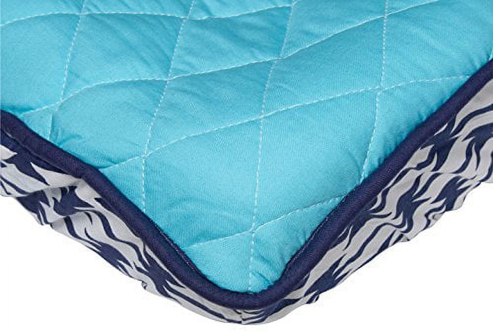 Bacati - Liam Aztec Quilted Top 100% Cotton Percale with Polyester Batting Diaper Changing Pad Cover, Solid Aqua/Navy