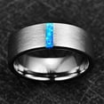 thumbnail image 3 of 8mm Men's Silver Brushed Tungsten Rings Wedding Band with Blue Created-Opal Size 7-12, 3 of 5