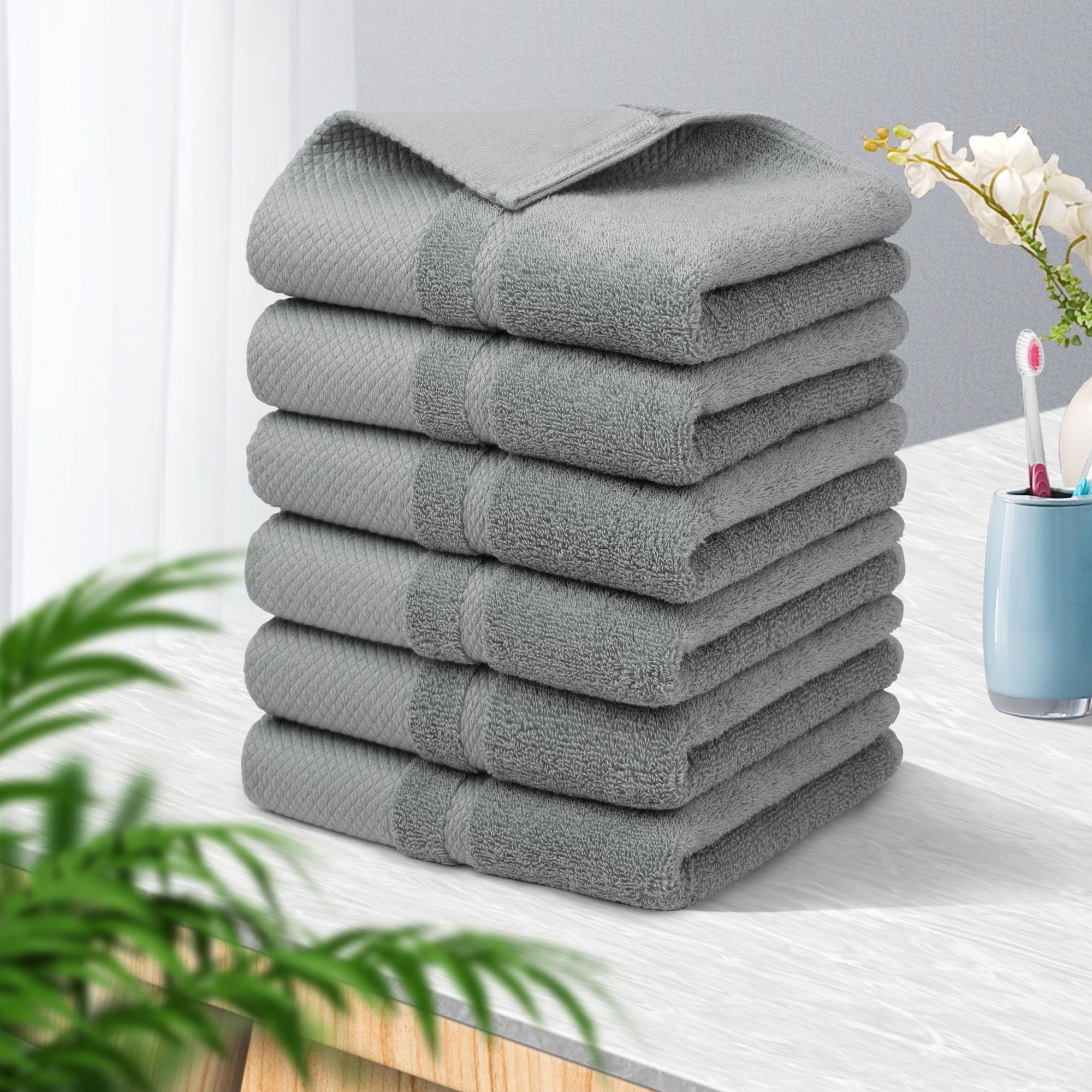 REGALWOVEN Hand Towel Set 14" x 30", Soft 100% Combed Cotton 600 GSM Luxury Towels for Bathroom Kitchen Gray 6