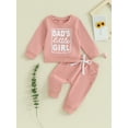 thumbnail image 2 of Wassery 2Pcs Toddler Girls Fall Outfit Baby Girls Clothes Long Sleeve Letter Print Sweatshirt + Elastic Waist Long Pants Set 0-3 Years, 2 of 8