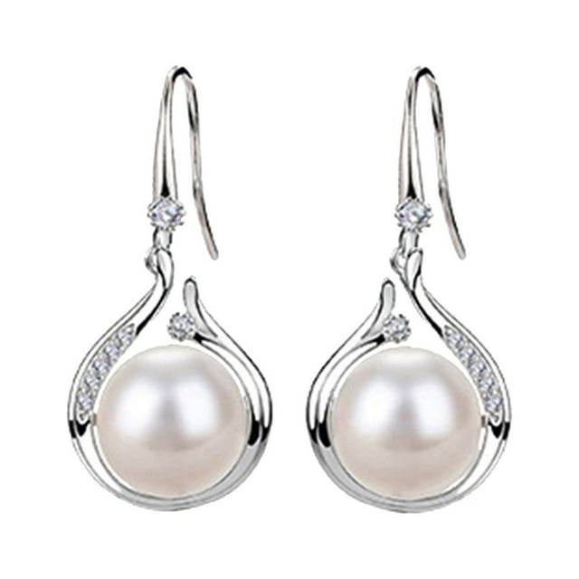MKLEKYYHoop Earrings for Women Big Pearl Rhinestone Earrings Thin Dangle Silver Pearl Earrings Rhinestone Earrings Wedding Women Jewelry Pearl Earrings for Women