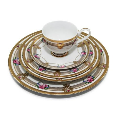 - Royalty Porcelain Floral 5pc Place Setting for 1, 24K Gold-Plated