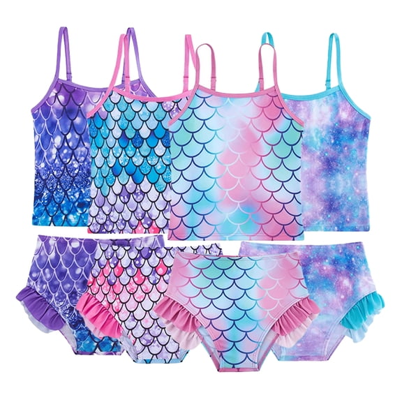 LYMAYTER 5-12T Girls Halter Swimsuit Rash Guard Split Swimwear 50  Sun Protection Bathing Suit for Kids Toddler