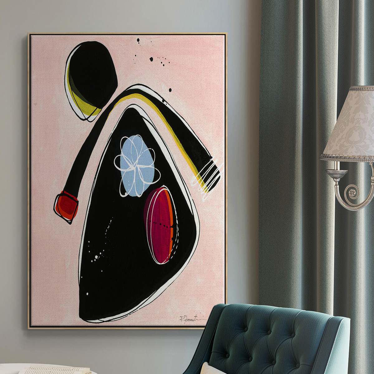 Wanna Play? II Framed Premium Gallery Wrapped Canvas - Ready to Hang - 27 x 41 - Natural Wood Floating Frame