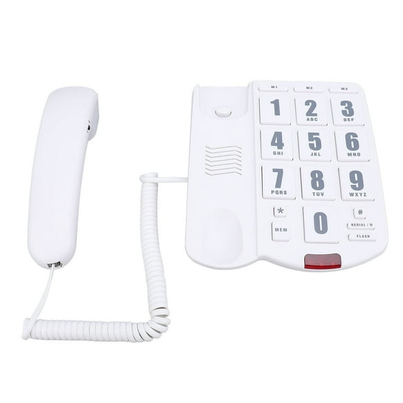 Teléfono Con Botón Grande para Personas Mayores, Teléfono Fijo Con Cable, Teléfono Residencial Con Cable, Altavoz, Marcacia Rápida, Volumen Ajustable, Teléfono Insconitable