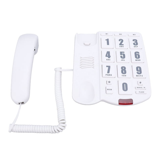 Teléfono Con Botón Grande para Personas Mayores, Teléfono Fijo Con Cable, Teléfono Residencial Con Cable, Altavoz, Marcacia Rápida, Volumen Ajustable, Teléfono Insconitable