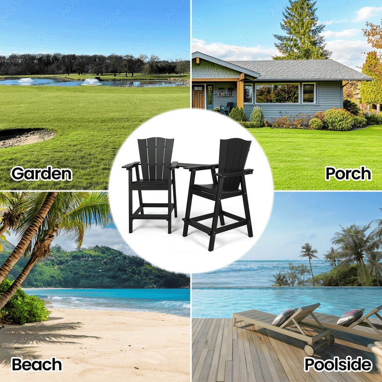 Naipo Tall Adirondack Chairs, Set of 2, With Removable Tray photo 5