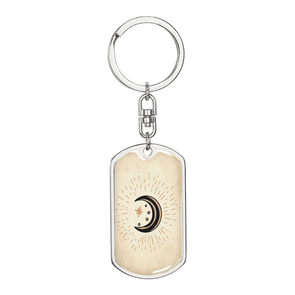 Celestial Half Moon Beige Stainless Steel or 18k Gold Premium Swivel Dog Tag Keychain