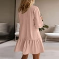 thumbnail image 4 of Womens 2025 Fall Long Sleeve Pullover Tops Crewneck Rib Knit Patchwork Sweatshirt Dress Casual Mini Dresses, 4 of 5