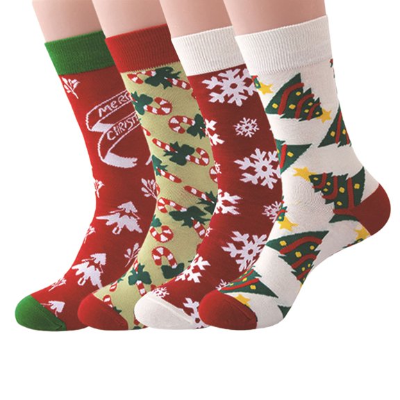 Hkoxplj Womens Christmas Printed Cotton Crew Socks Novelty Holiday Socks with Christmas Tree Snowflake Candy Cane Patterns Soft Breathable Warm Cozy Winter Socks Cute Fun Assorted Stocking Gifts