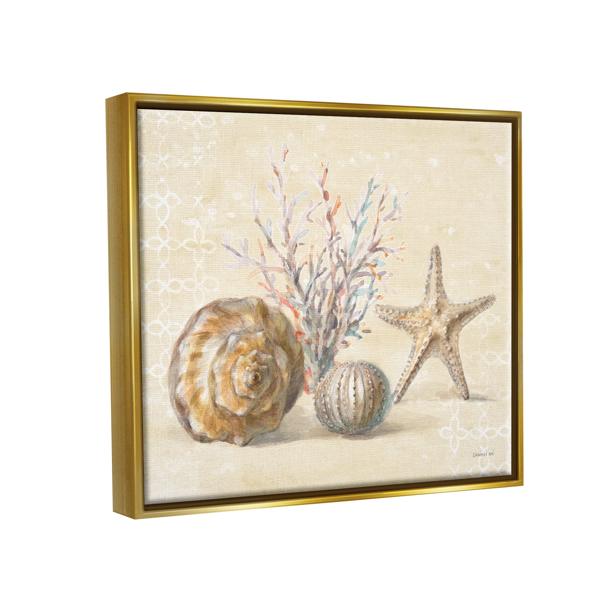 Stupell Industries Sunrise Beach Seashells Animals & Insects Painting Gold Floater Framed Art Print Wall Art, 21 x 17