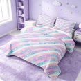 thumbnail image 3 of Erosebridal Cute Rainbow Bed Spread Queen, Cartoon Stars Queen Coverlet Set, Pink Reversible, Pastel Pink White, 3 Pieces (1 Quilt and 2 Pillowcases), 3 of 7