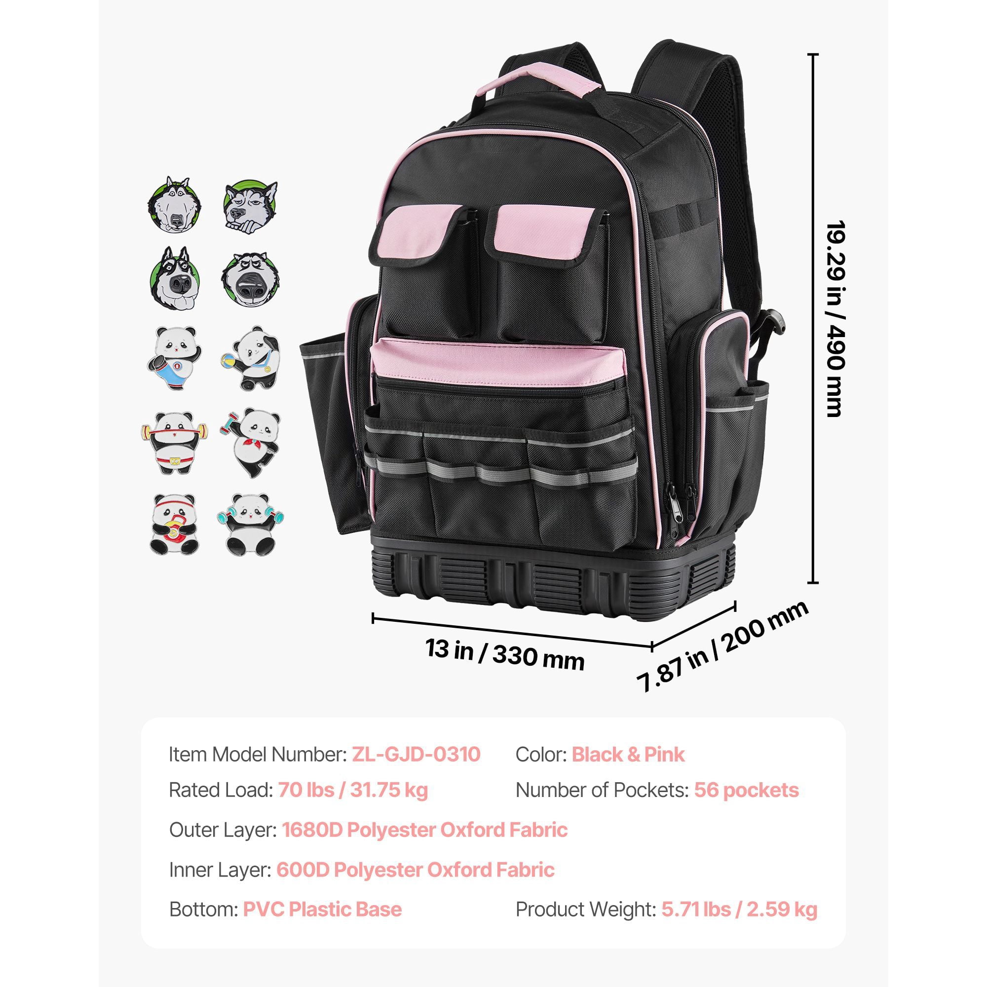 Tool Backpack 56 Pockets, 75 lbs Capacity, Heavy-Duty Oxford Fabric, Laptop Compartment, Molded Base, for Electrician Plumber HVAC